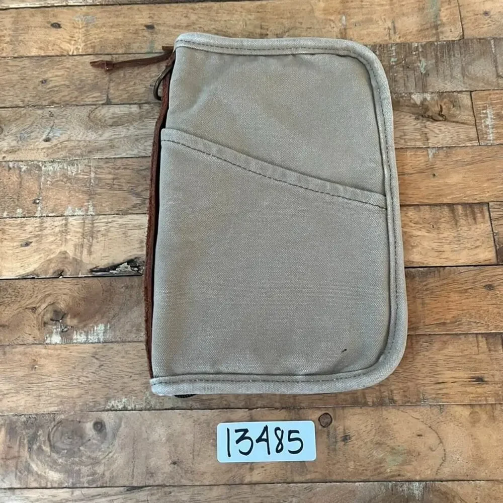 Vintage Khaki Canvas and Leather Everyday Carry Pocket Organizer Bible Cover